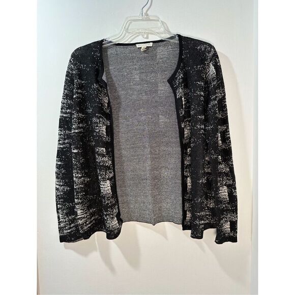 Eileen Fisher women’s black white open front short cardigan size PM #45-1741 - Picture 1 of 4